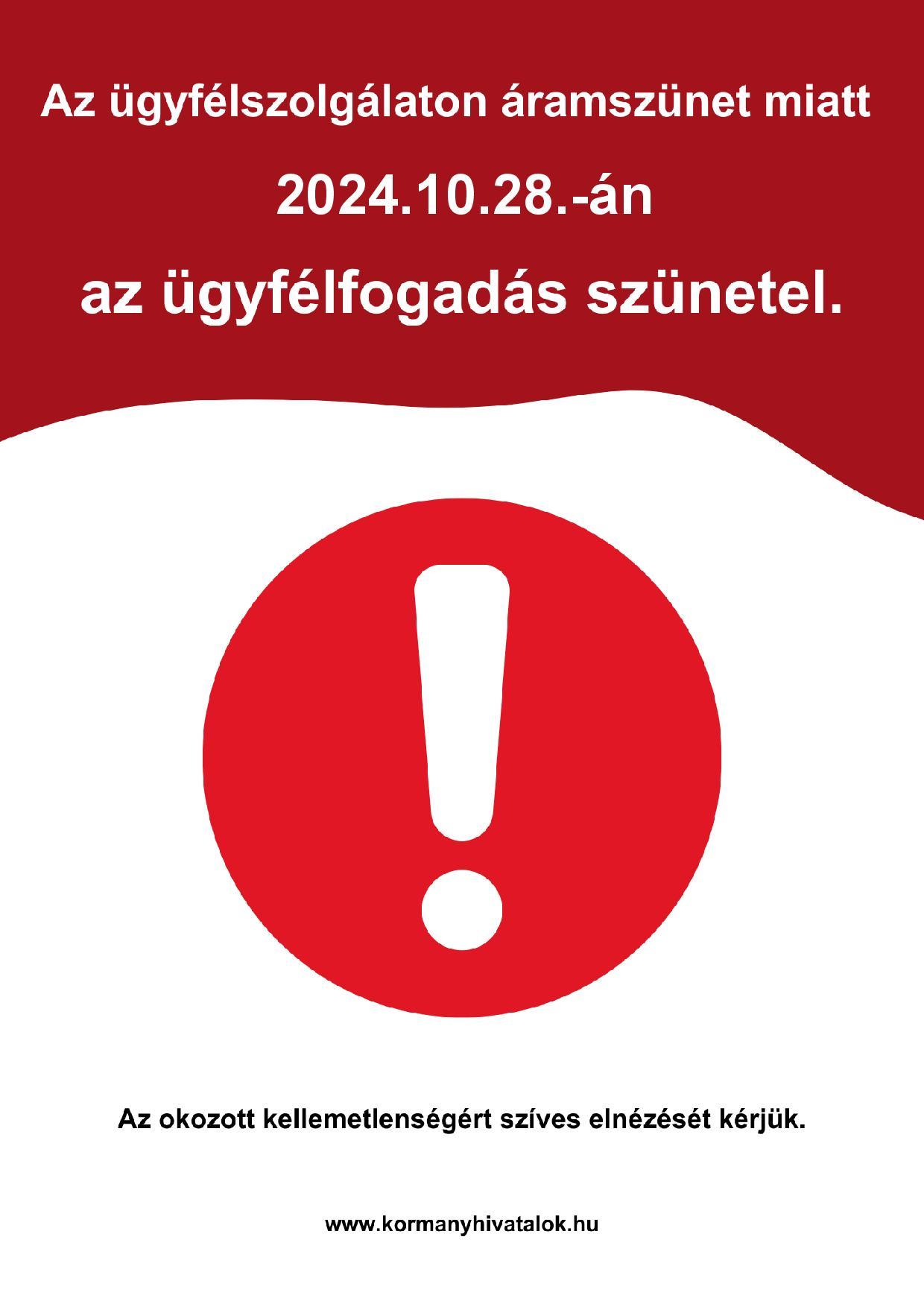Áramszünet miatt zárva 20241028 Áramszünet miatt zárva 20241028